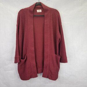 Marine Layer Birdseye Cardigan Women M Open Maroon Textured Pockets Oversized